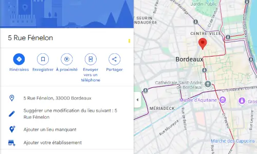 Carte Google Maps montrant l’emplacement de JymJym Conciergerie à Bordeaux, spécialiste de la gestion locative et des services de conciergerie.